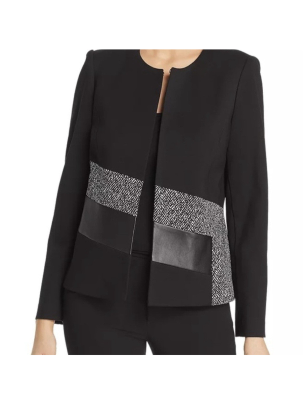 Calvin Klein Black White Faux Detail Jacket Blazer Women's Sz 14
